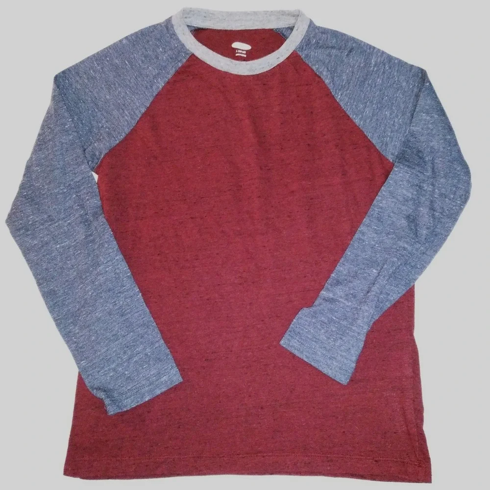 Old Navy Kids Long Sleeve Baseball Tee Burgundy Grey‎ Size L 10 12